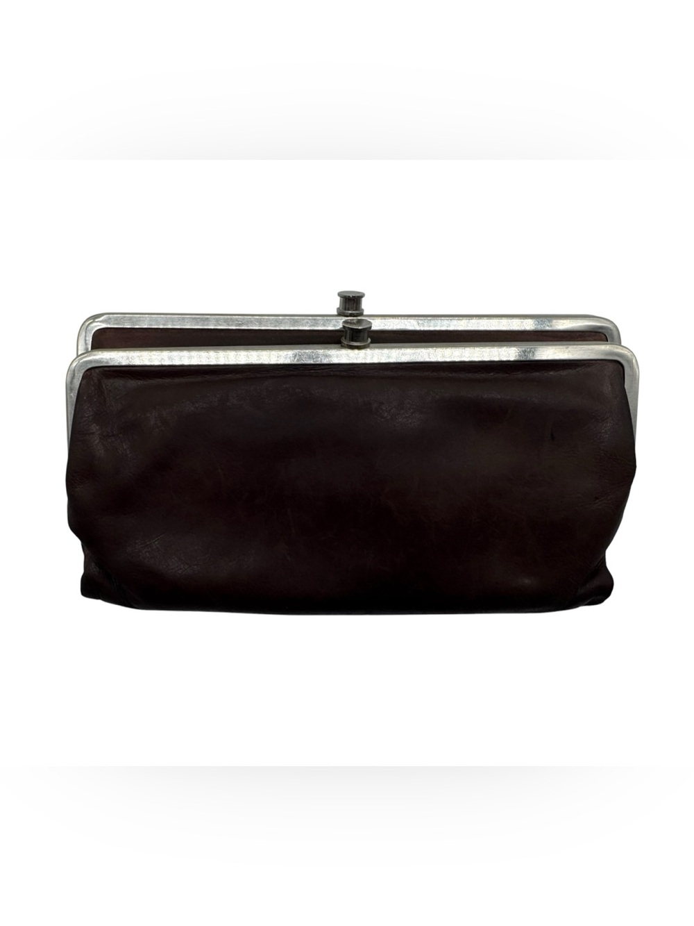 HOBO Dark Brown Leather Frame Wallet with ID Window - Picture 2 of 10